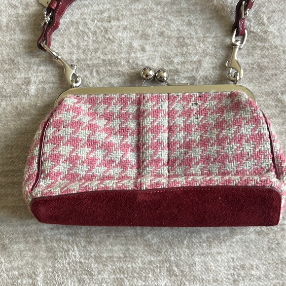 Rare Coach Vintage Wool Houndstooth Pink Burgundy Gallery Frame Satchel Bag - Picture 5 of 10